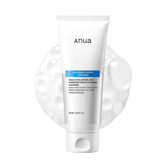 Anua Hydrating Gentle Foaming Cleanser, Hyaluronic Acid, Glycerin, Zinc, Panthenol, Korean Face Wash for Dry Skin, for Double Cleansing, Korean Skincare (150Ml/5.07Fl Oz.)