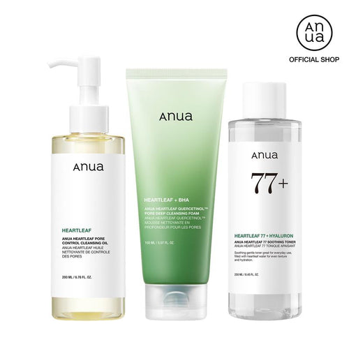 [Anua Official Shop] Anua Essential Trio (Oil Cleanser + Deep Cleansing Foam + Calming Toner)｜Gentle Korean Skincare, Facial Cleanser